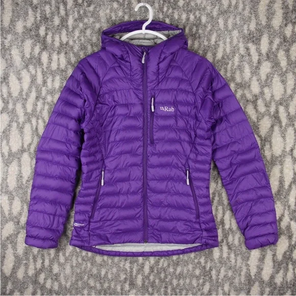 RAB NIKWAX Microlight Down Puffer Alpine Hooded Jacket Coat Size M Purple - Picture 2 of 14